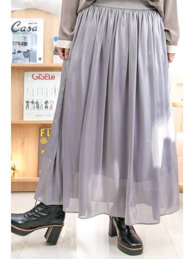 2215-1178-氣質感- 橡根腰 ‧ 令身滑滑料半截裙 (有厘布) (韓國) 0